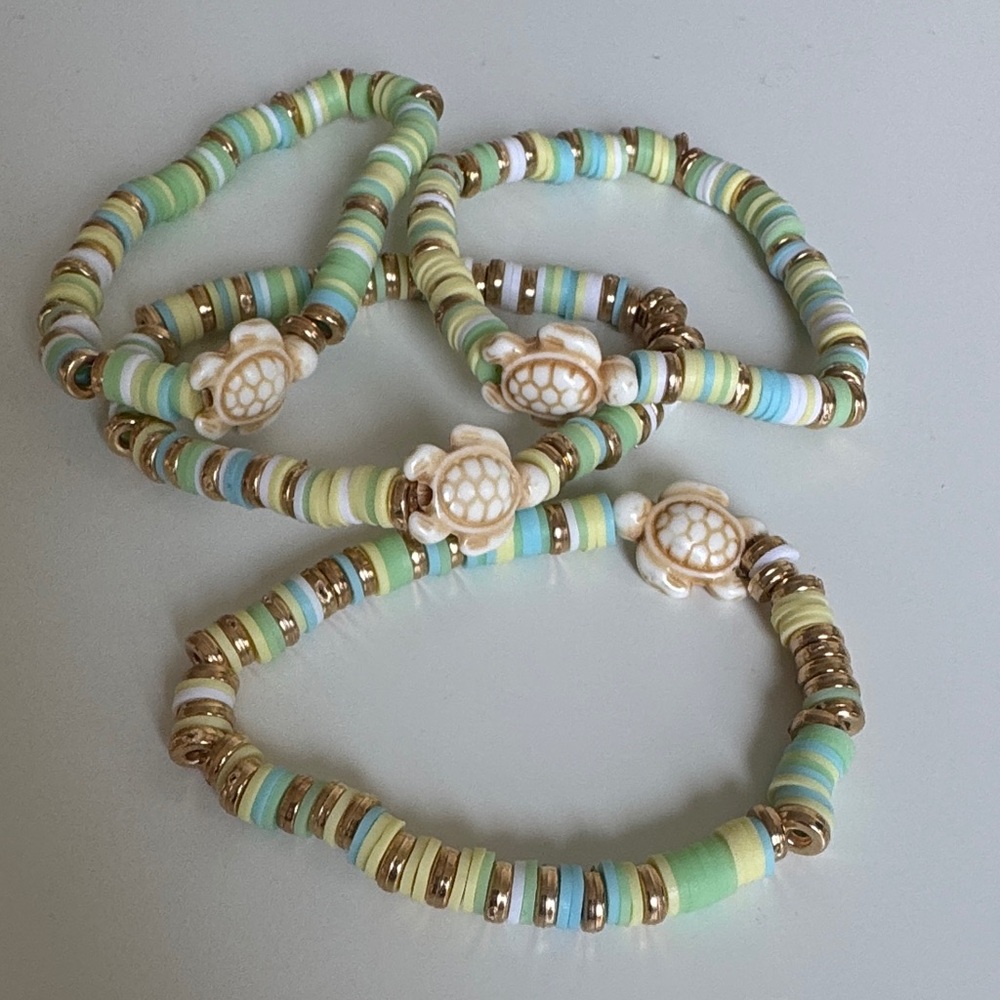 Gold and Pastel Beaded Turtle Bracelets